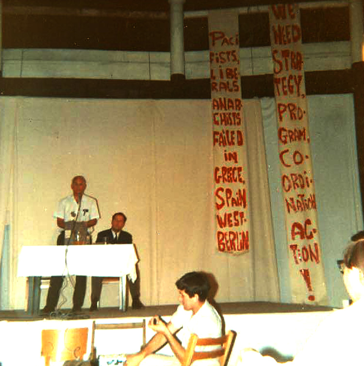 The chair and banners of the Dialectics of Liberation